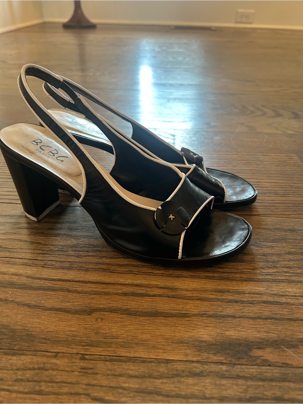 BCBG Black Sandal Heels with White Trim